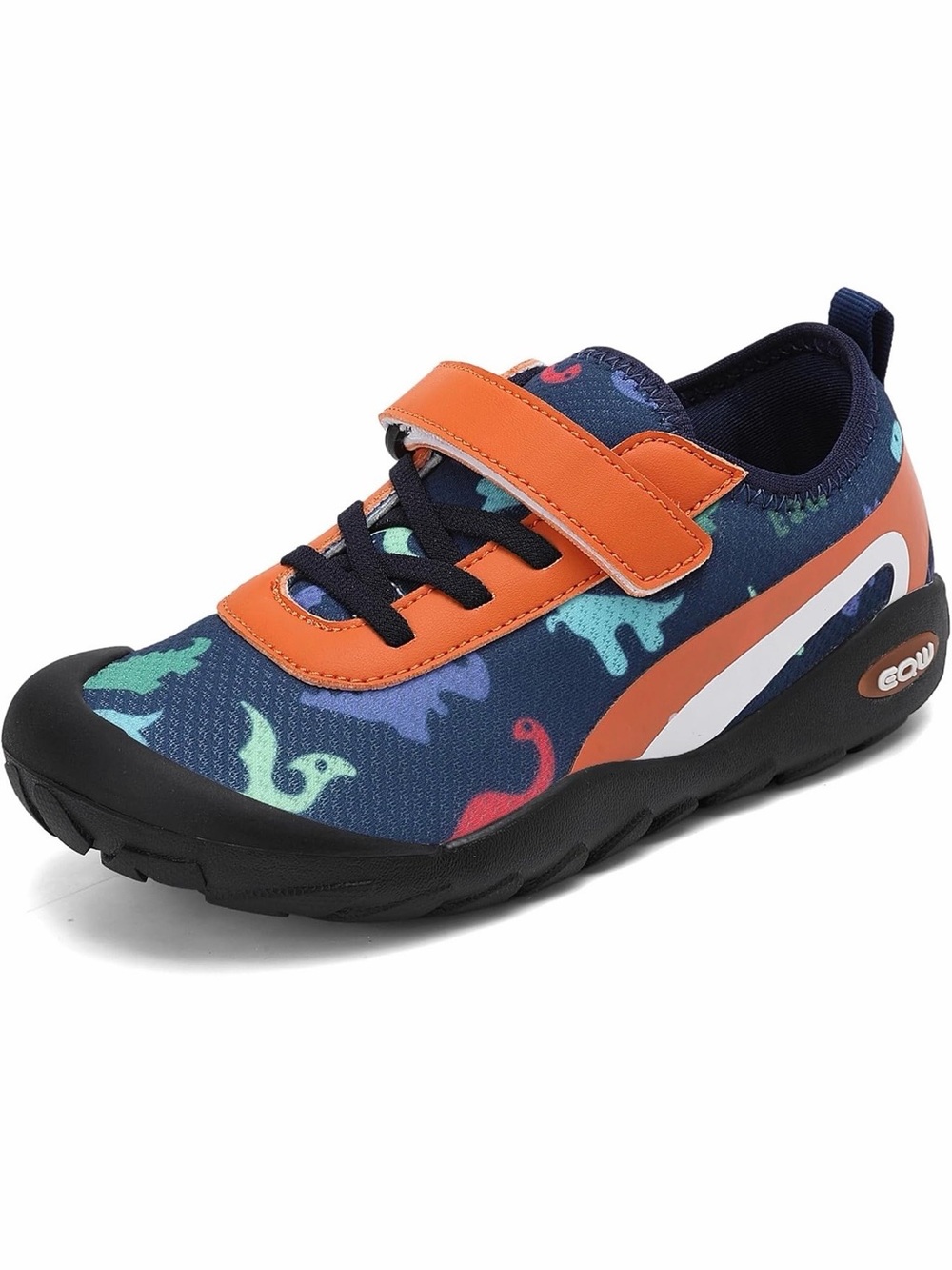 Kids Navy Dinosaur Print Sneakers with Orange Strap